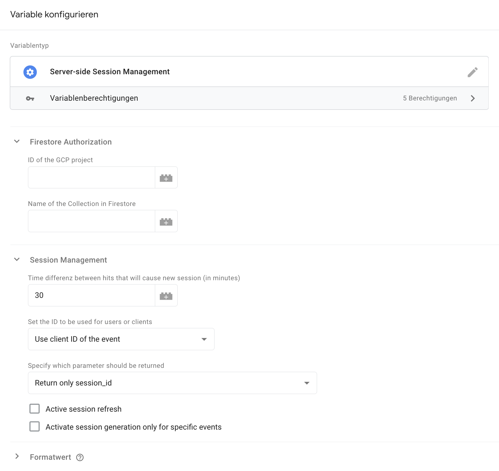 Screeshot des Templates für die serverseitige Sitzungsverwaltung